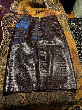 Rachel Comey Croc-Embossed Pencil Skirt in Dark Brown 6
